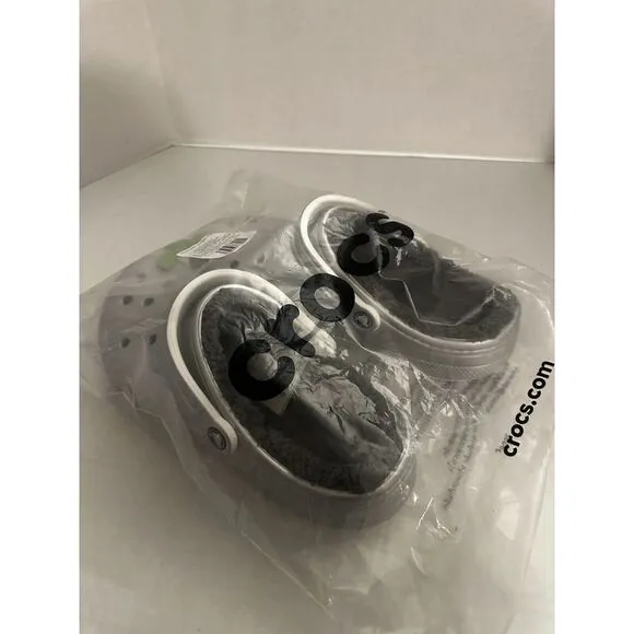 Crocs Baya Lined Printed Mens Size 11 Slip On Clog Shoes Silver Metallic Comfort