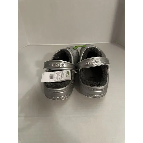 Crocs Baya Lined Printed Mens Size 11 Slip On Clog Shoes Silver Metallic Comfort