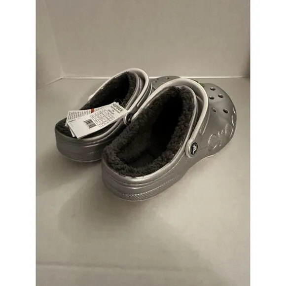 Crocs Baya Lined Printed Mens Size 11 Slip On Clog Shoes Silver Metallic Comfort