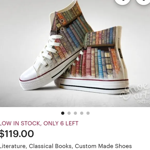 Custom Walking Literature high top sneakers. Size 39