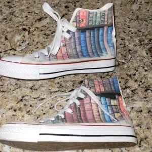 Custom Walking Literature high top sneakers. Size 39