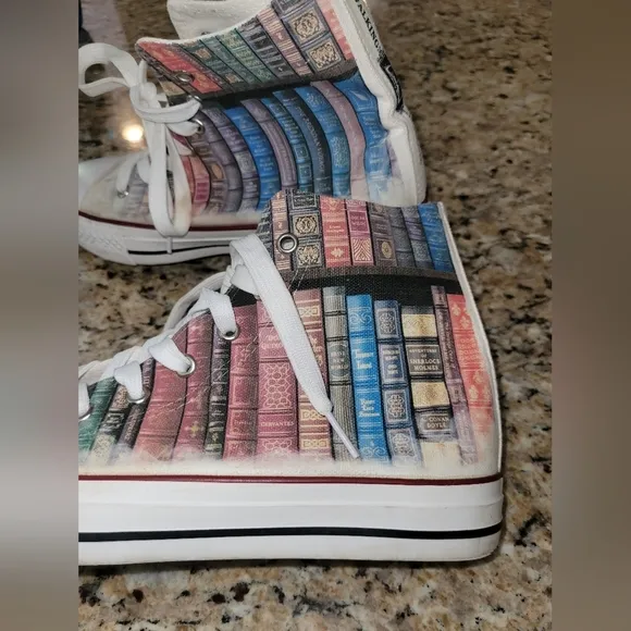 Custom Walking Literature high top sneakers. Size 39