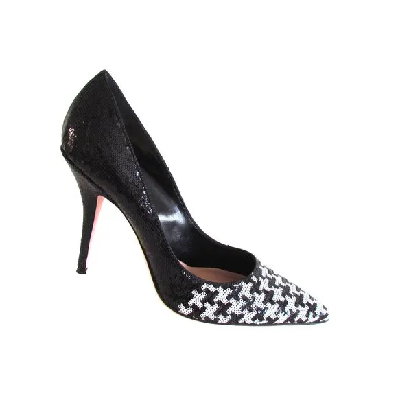 Designer Sebastian Two Tone Black White Sequin Pointy Toe High Heel Pumps 8.M