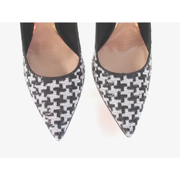 Designer Sebastian Two Tone Black White Sequin Pointy Toe High Heel Pumps 8.M