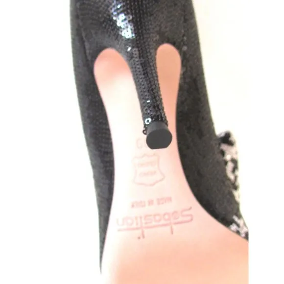Designer Sebastian Two Tone Black White Sequin Pointy Toe High Heel Pumps 8.M