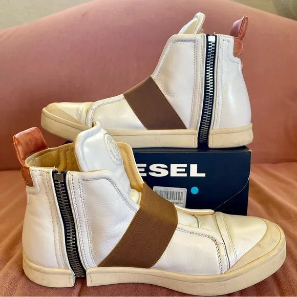 Diesel S Nentish Strap Zip White Dijon Boot Sneakers