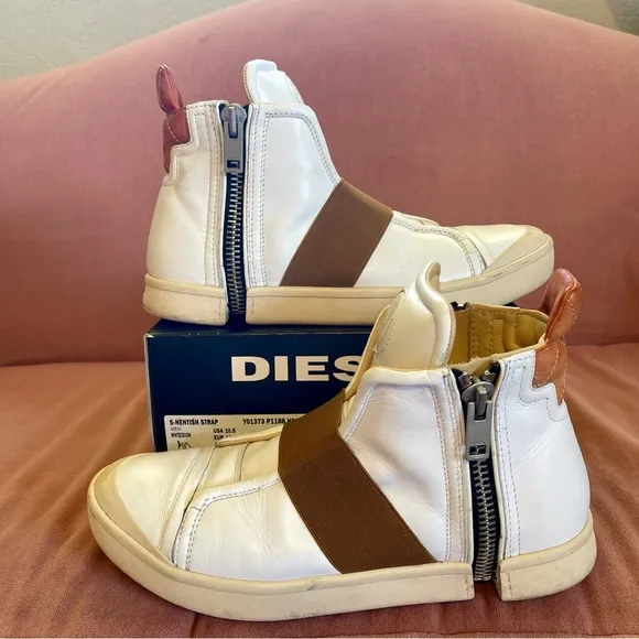 Diesel S Nentish Strap Zip White Dijon Boot Sneakers