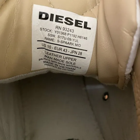 Diesel White and Tan High-Top Tennis Shoes Sneakers