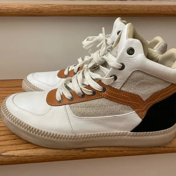 Diesel White and Tan High-Top Tennis Shoes Sneakers