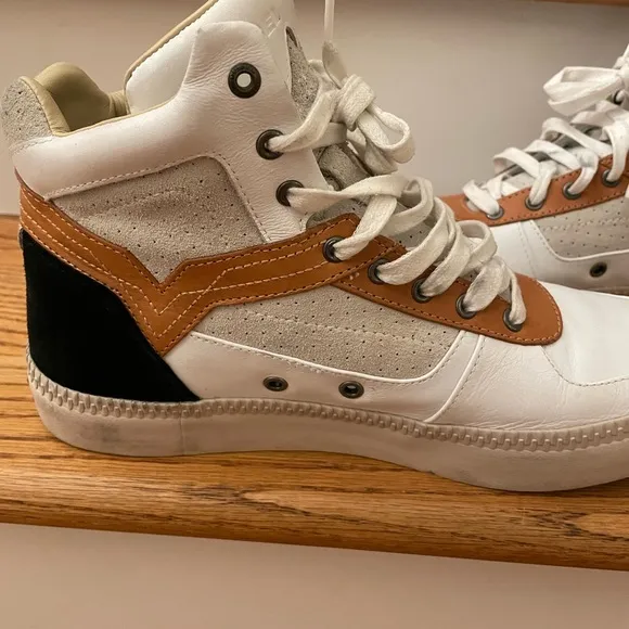 Diesel White and Tan High-Top Tennis Shoes Sneakers