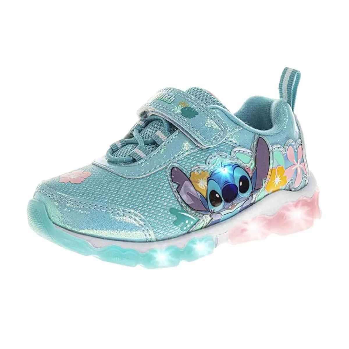 Disney Lilo & Stitch LED Light up Shoes for Kids - Slip on Laceless Lightweight Breathable Tennis Runner Sneakers - Pink Blue Multi (Size Toddler - Little Kids)