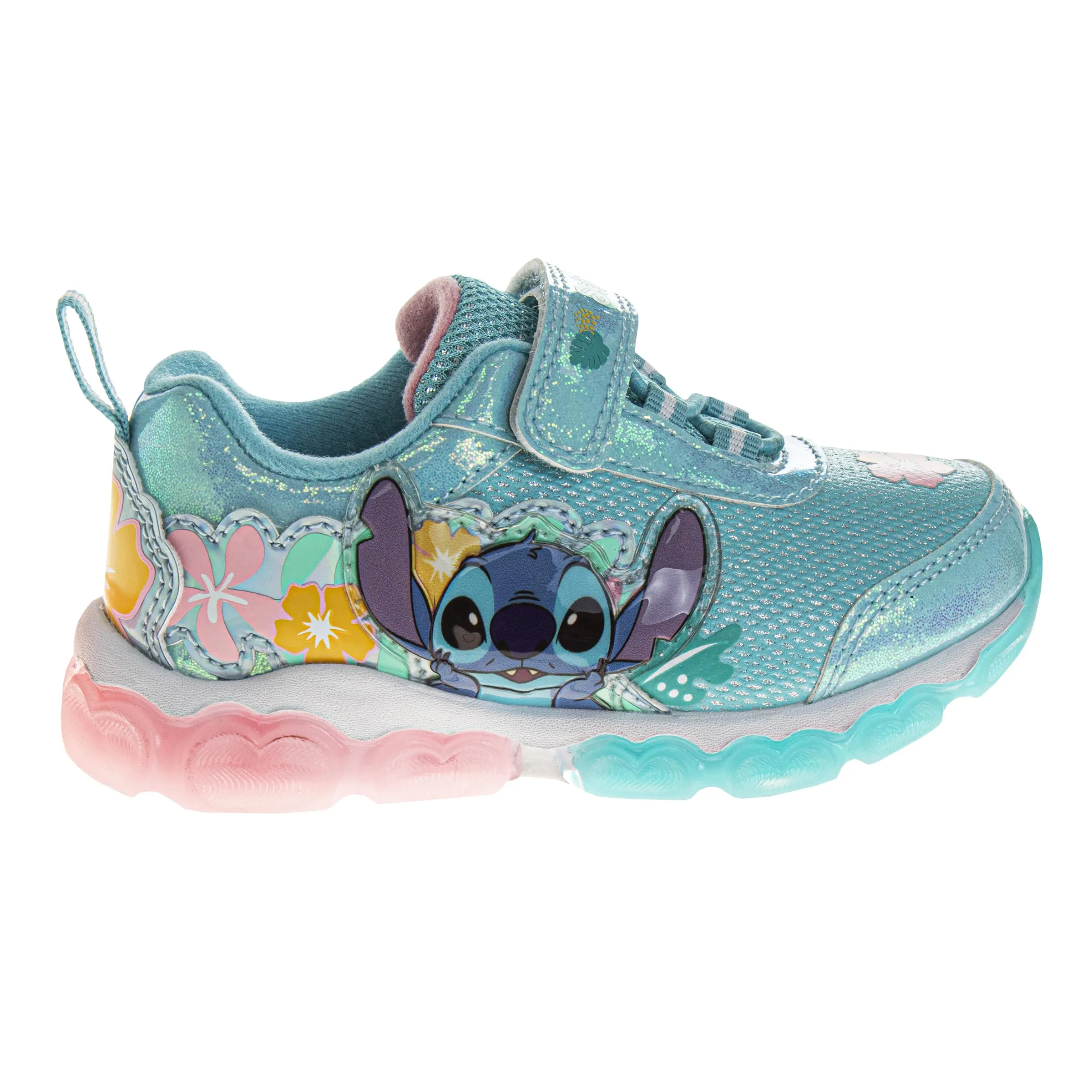Disney Lilo & Stitch LED Light up Shoes for Kids - Slip on Laceless Lightweight Breathable Tennis Runner Sneakers - Pink Blue Multi (Size Toddler - Little Kids)