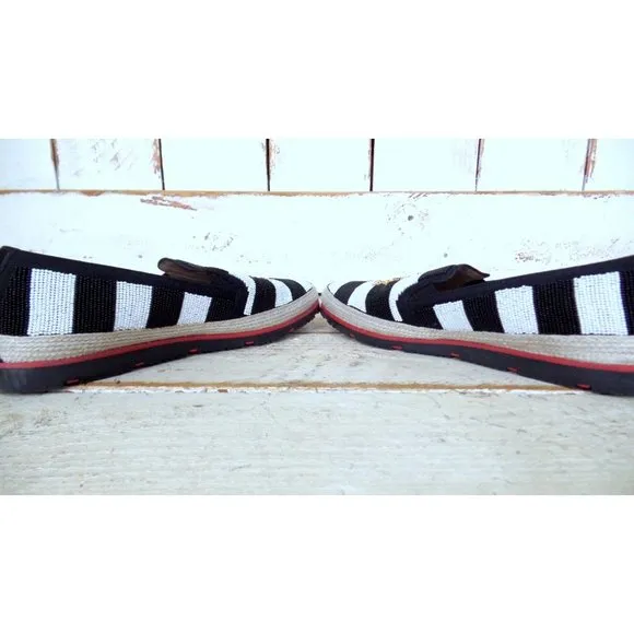 Donald Pliner black white striped beaded skull gold crest loafers crystal skull