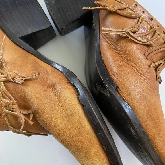Durango Slid On Leather Heeled Shoes Women’s 7 Light Brown Boho Western Fringe