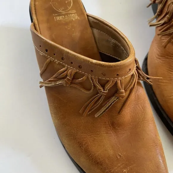 Durango Slid On Leather Heeled Shoes Women’s 7 Light Brown Boho Western Fringe