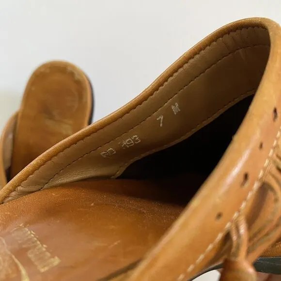 Durango Slid On Leather Heeled Shoes Women’s 7 Light Brown Boho Western Fringe
