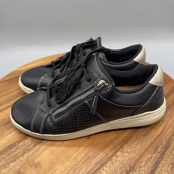 Earth Womens Netta Leather Sneaker Black SIze 10 W Comfort Walking
