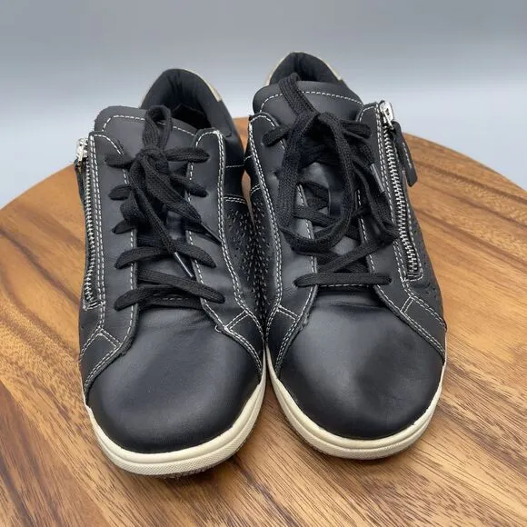 Earth Womens Netta Leather Sneaker Black SIze 10 W Comfort Walking