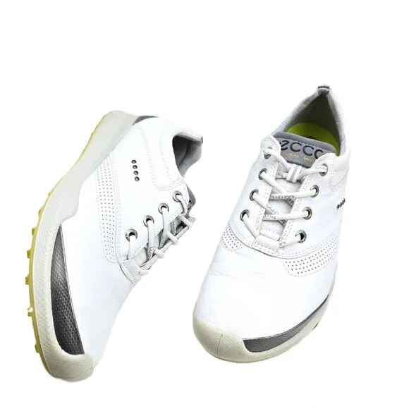 ECCO Biom Hybrid Hydromax White Spikeless Yak Leather Comfort Golf Shoes