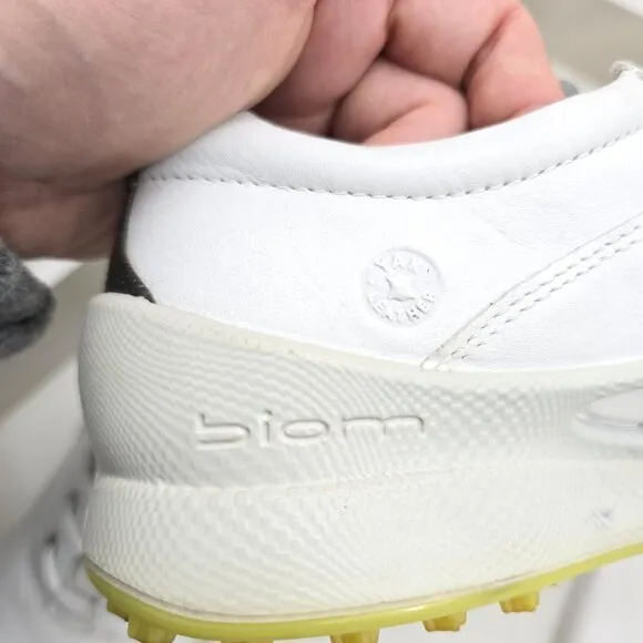 ECCO Biom Hybrid Hydromax White Spikeless Yak Leather Comfort Golf Shoes
