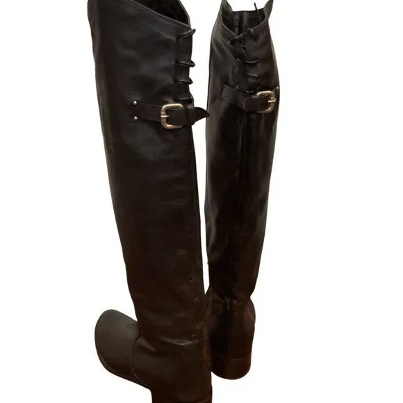 Eden Shoes black leather Over The Knee back buckle EU 37 Italy