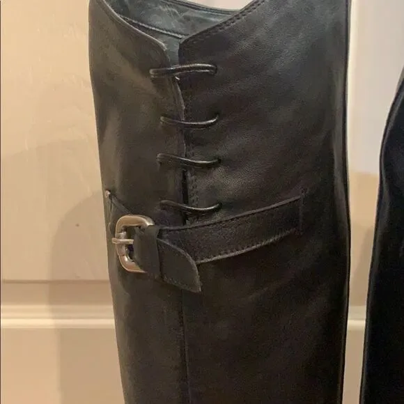 Eden Shoes black leather Over The Knee back buckle EU 37 Italy
