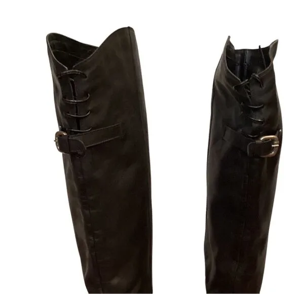 Eden Shoes black leather Over The Knee back buckle EU 37 Italy