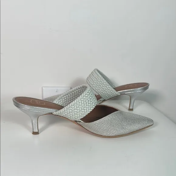 Elegant Silver Women's Mules MALONE SOULIERSMaisie Linen Strap Mules
