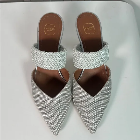 Elegant Silver Women's Mules MALONE SOULIERSMaisie Linen Strap Mules