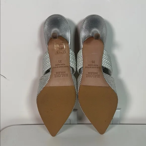 Elegant Silver Women's Mules MALONE SOULIERSMaisie Linen Strap Mules
