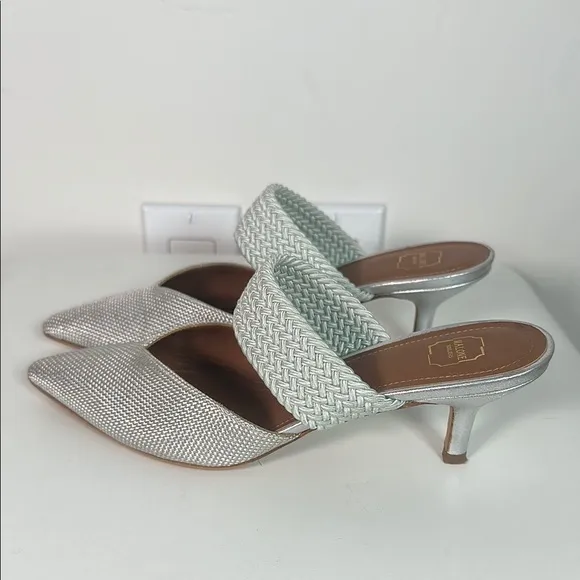 Elegant Silver Women's Mules MALONE SOULIERSMaisie Linen Strap Mules
