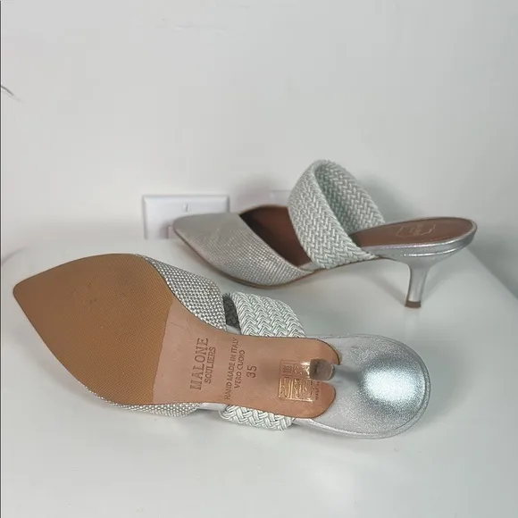 Elegant Silver Women's Mules MALONE SOULIERSMaisie Linen Strap Mules