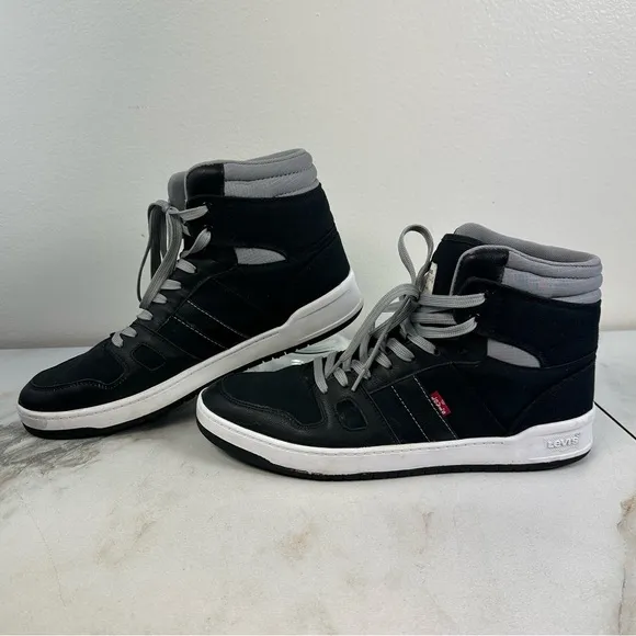 EUC Levi's BB Hi Men's High-Top Sneakers Tennis Shoes Gray Black, Sz 11