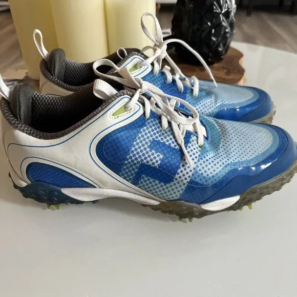 Footjoy FJ Golf Shoes Mens 8 W White Blue Freestyle Cleats Sneakers