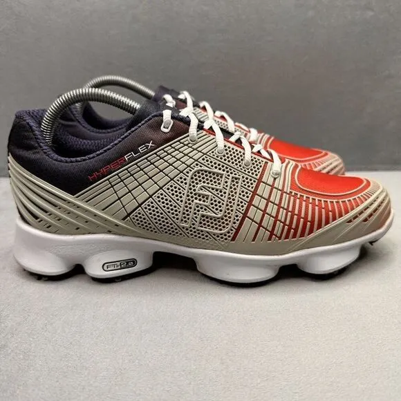 FootJoy HyperFlex Mens Size 9 (M) Golf Shoes White Red Blue Spikes Cleats USA