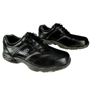 Footjoy Mens 10 W Golf Shoes Cleats Greenjoys Black Leather Lace Up 45471 Spiked