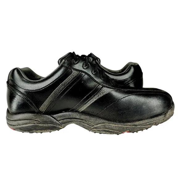 Footjoy Mens 10 W Golf Shoes Cleats Greenjoys Black Leather Lace Up 45471 Spiked