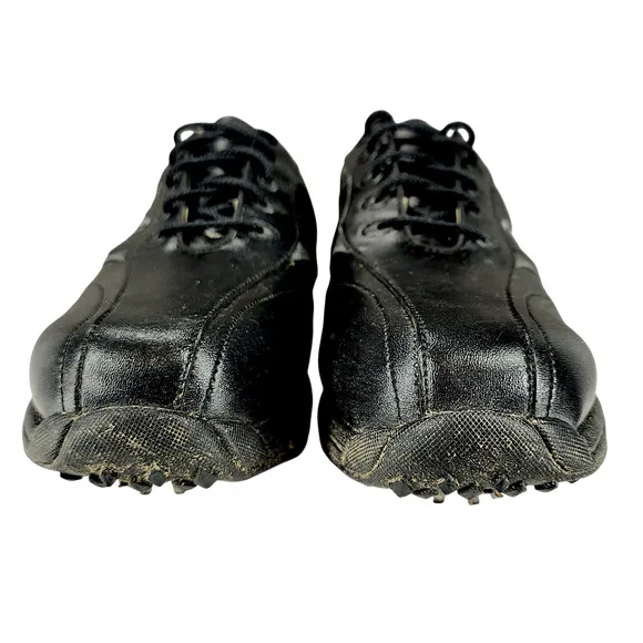 Footjoy Mens 10 W Golf Shoes Cleats Greenjoys Black Leather Lace Up 45471 Spiked