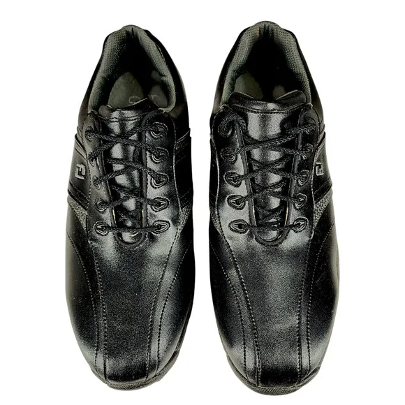 Footjoy Mens 10 W Golf Shoes Cleats Greenjoys Black Leather Lace Up 45471 Spiked