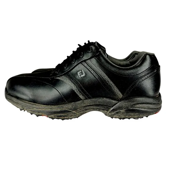 Footjoy Mens 10 W Golf Shoes Cleats Greenjoys Black Leather Lace Up 45471 Spiked