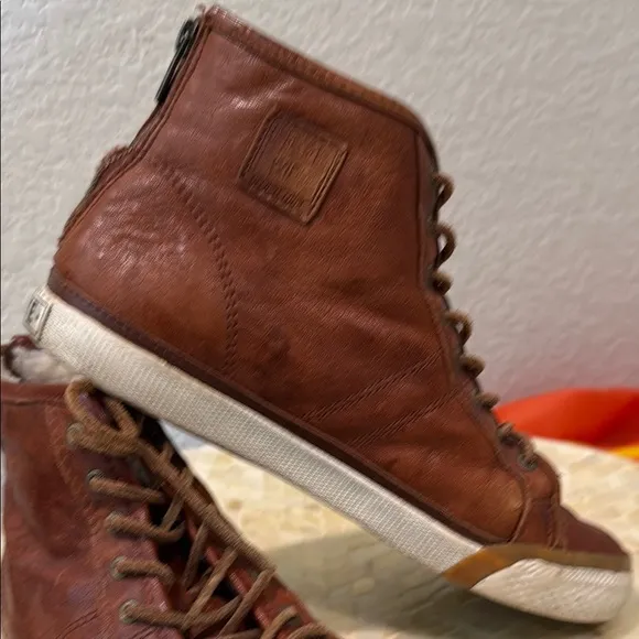 Frye Men's Brown Leather High-Top Sneakers with sherpa linning size 8.5