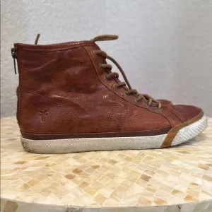 Frye Men's Brown Leather High-Top Sneakers with sherpa linning size 8.5