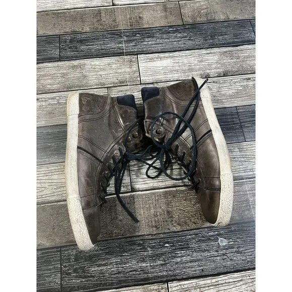 Frye  Tall Lace Sneakers Shoes Brown 7200063  Leather High Top Zip Sz: 11‎