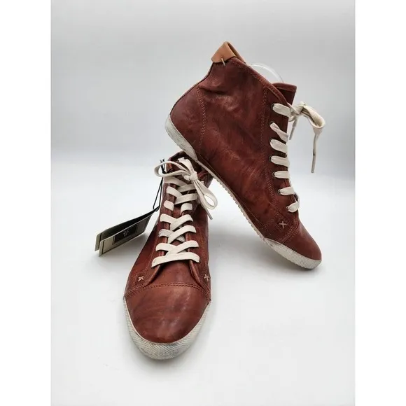 FYRE Melanie Leather High Top Sneakers Chukka Boots Cognac Distressed