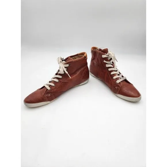FYRE Melanie Leather High Top Sneakers Chukka Boots Cognac Distressed
