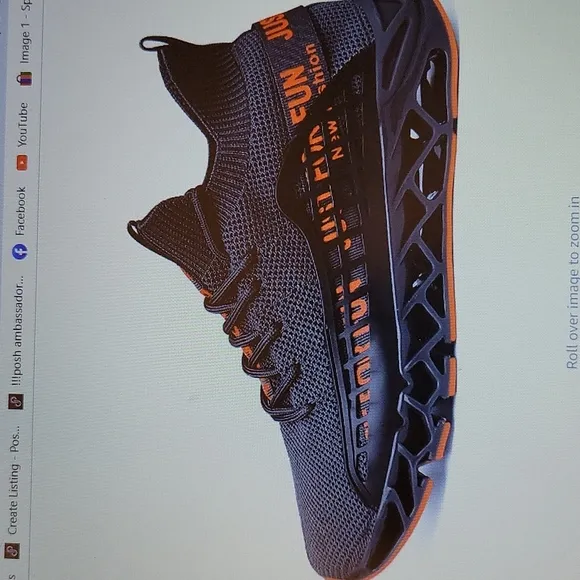 FZUU Mens Athletic Running Walking Non Slip Sneakers knit gray orange sz 12 NEW…