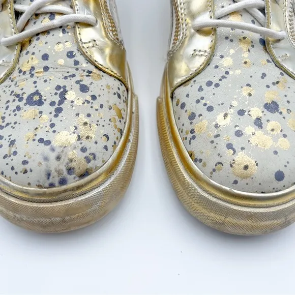 Giuseppe Zanotti Hi Top Splatter Gold and Blue Paint Sneaker Made in Italy 44