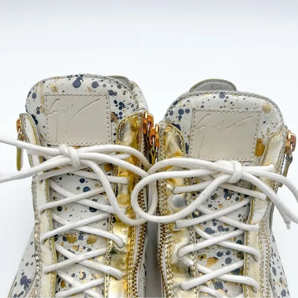 Giuseppe Zanotti Hi Top Splatter Gold and Blue Paint Sneaker Made in Italy 44