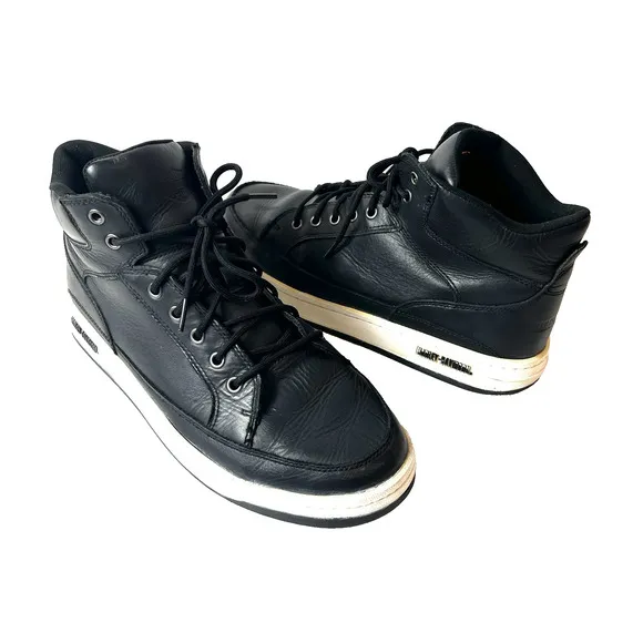 Harley-Davidson D93131 Mens 11.5 Black Leather Lifestyle Sneakers High Top Shoes