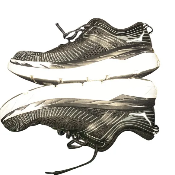Hoka Black and White Athletic Shoes with Ribbed Upper